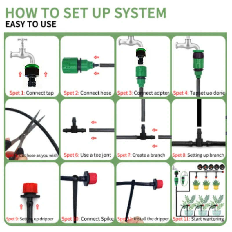 Drip Irrigation System 5-60M Plant Watering Kit – Adjustable Drippers Micro Irrigation Set for Garden, Greenhouse & Patio